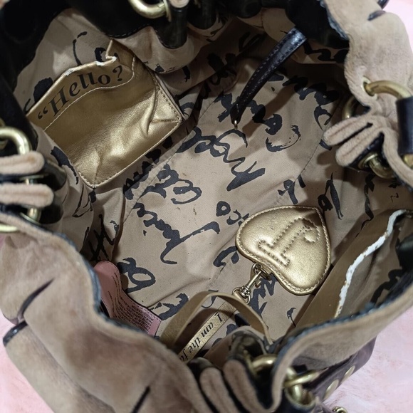 Juicy Couture Bag Purse Vintage Crown Logo Velour Hobo Chain Charm Y2k Bling - Picture 4 of 8